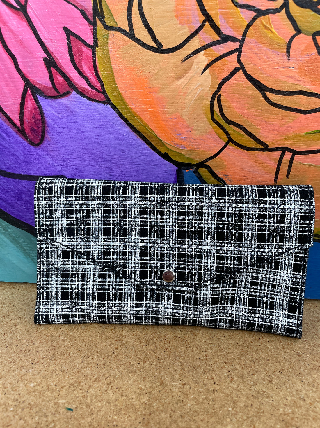 Tracey Wallet - Black Plaid Leather